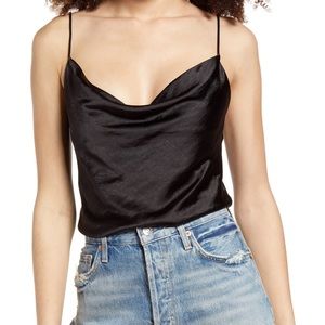 Endless Rose Black Satin Cowl Neck Slip Top